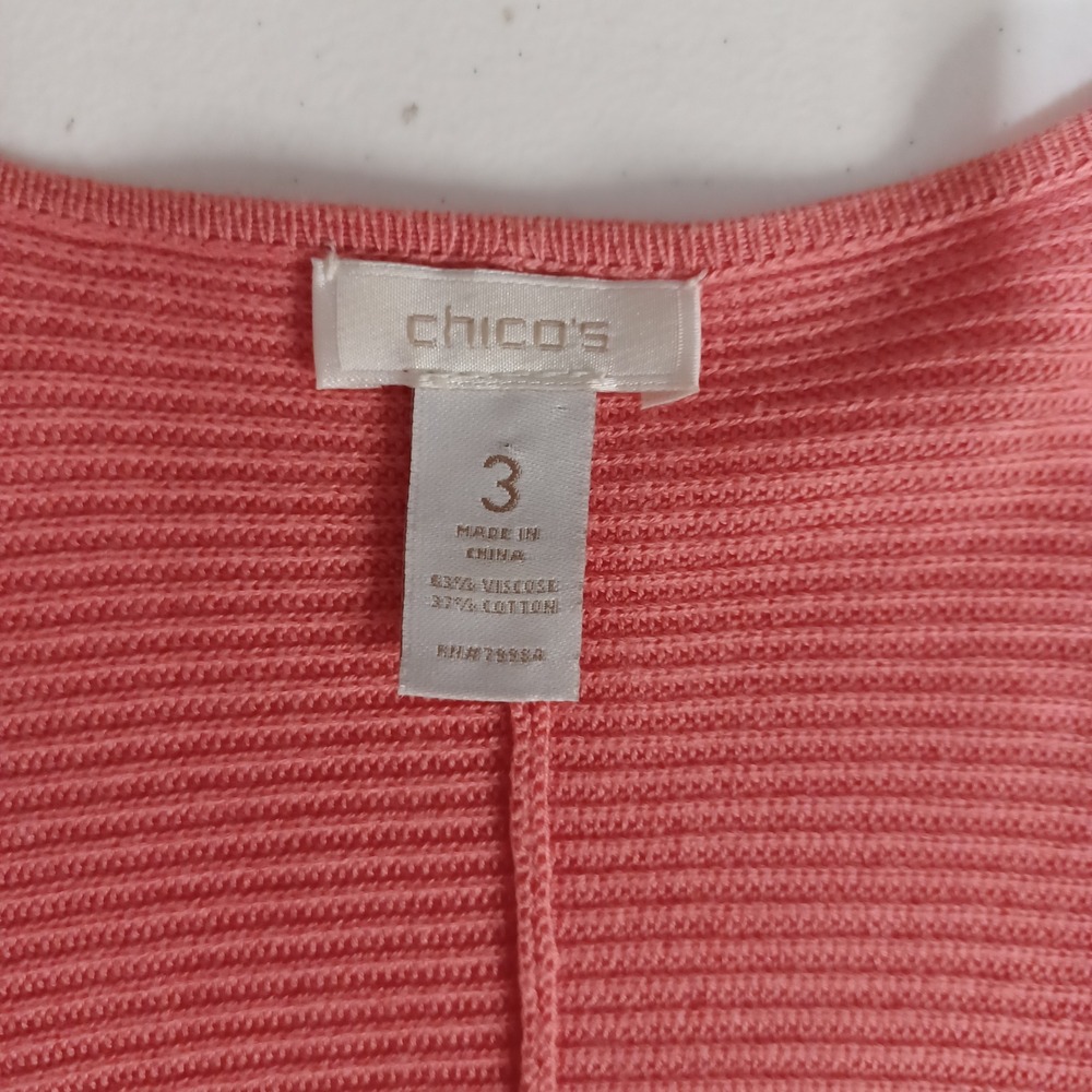 Women's Chico's Coral Rose Ribbed Open Front Long Cardigan Size 3 (XL/16) - Picture 3 of 9